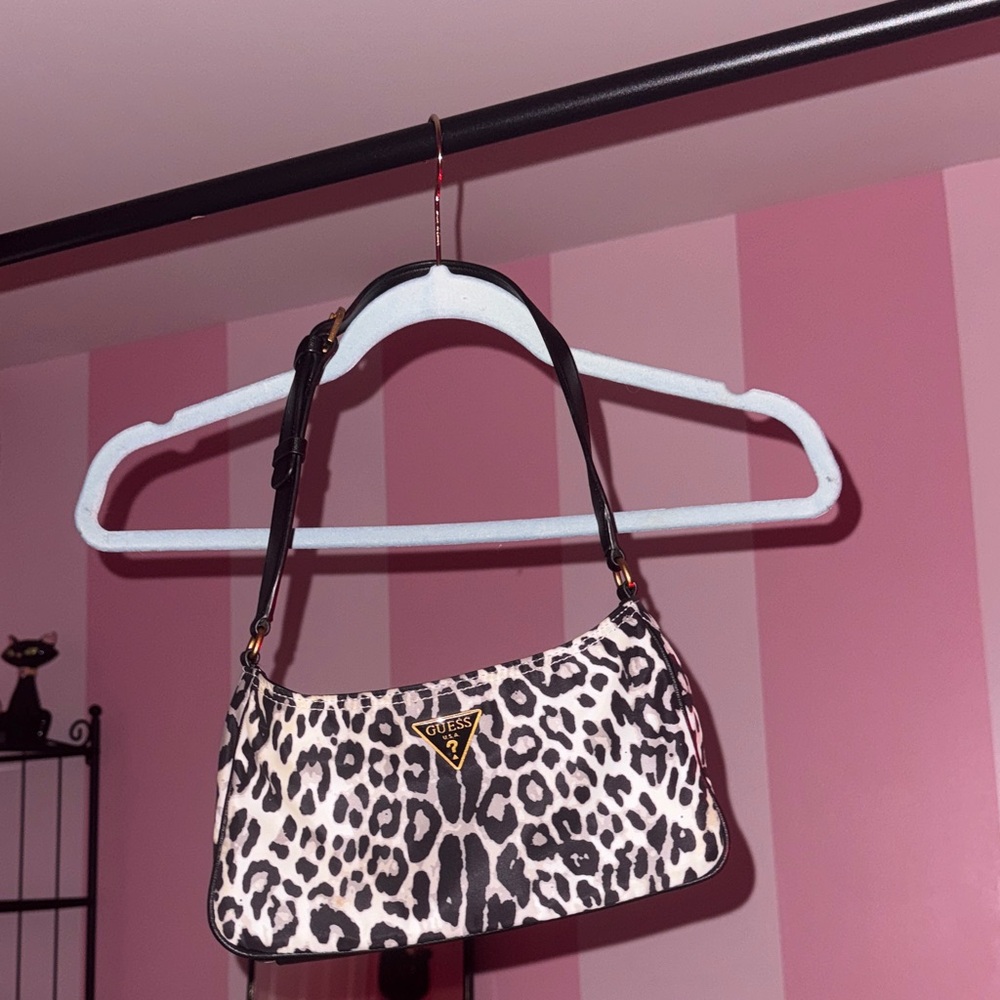 GUESS Black & White Leopard Print Shoulder Bag